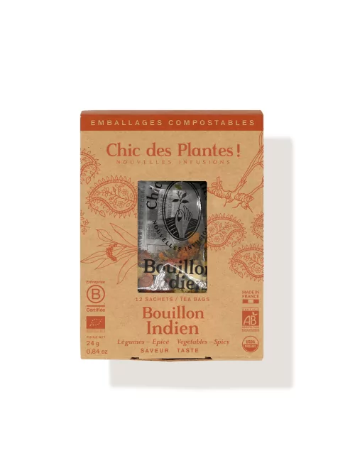 Bouillon bio de légumes aux épices d'Inde cumin curry - L'Indien - Boîte 12 sachets