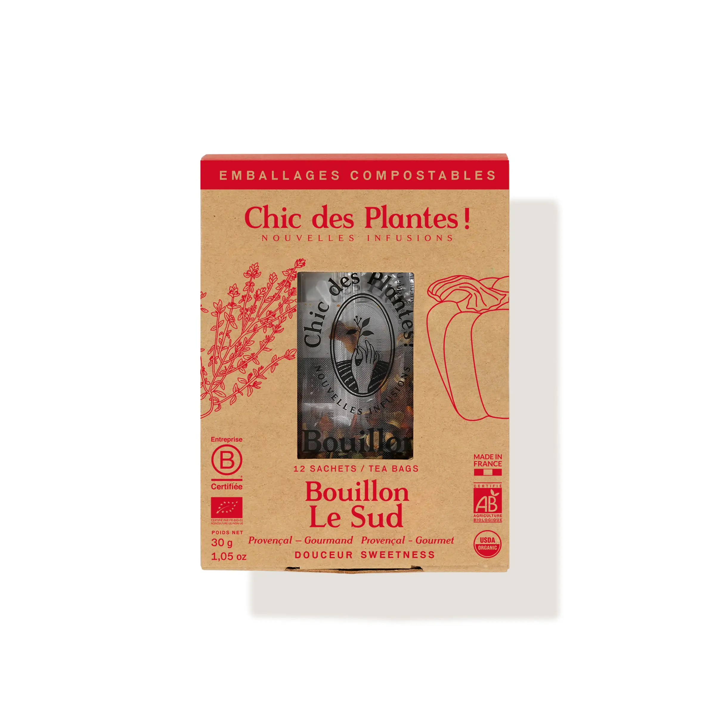 Bouillon bio provençal Le Sud poivron rouge tomate romarin boîte 12 sachets #12-sachets