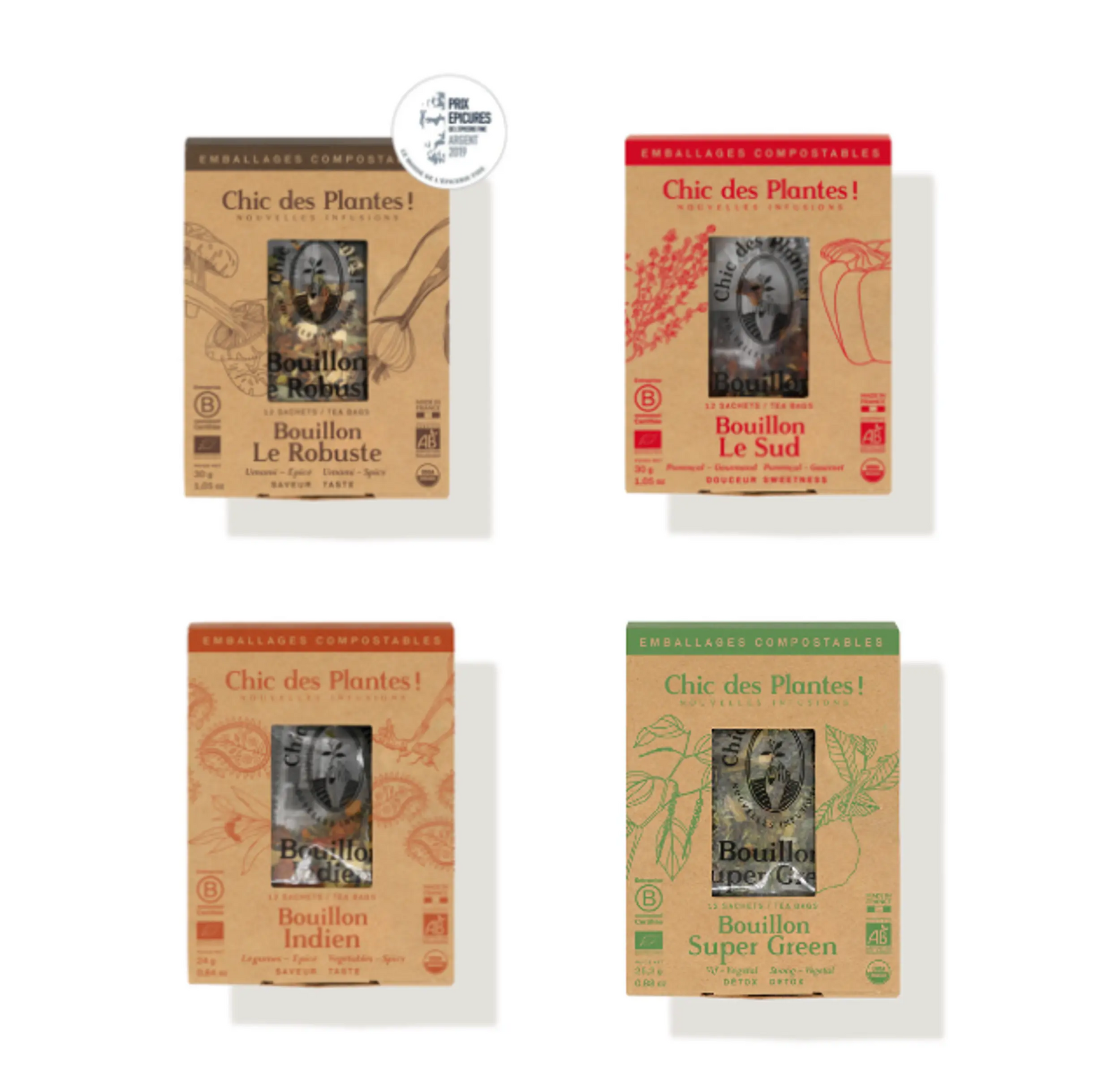 Pack 4 Bouillons de légumes bio à boire et à cuisiner boites 12 sachets 