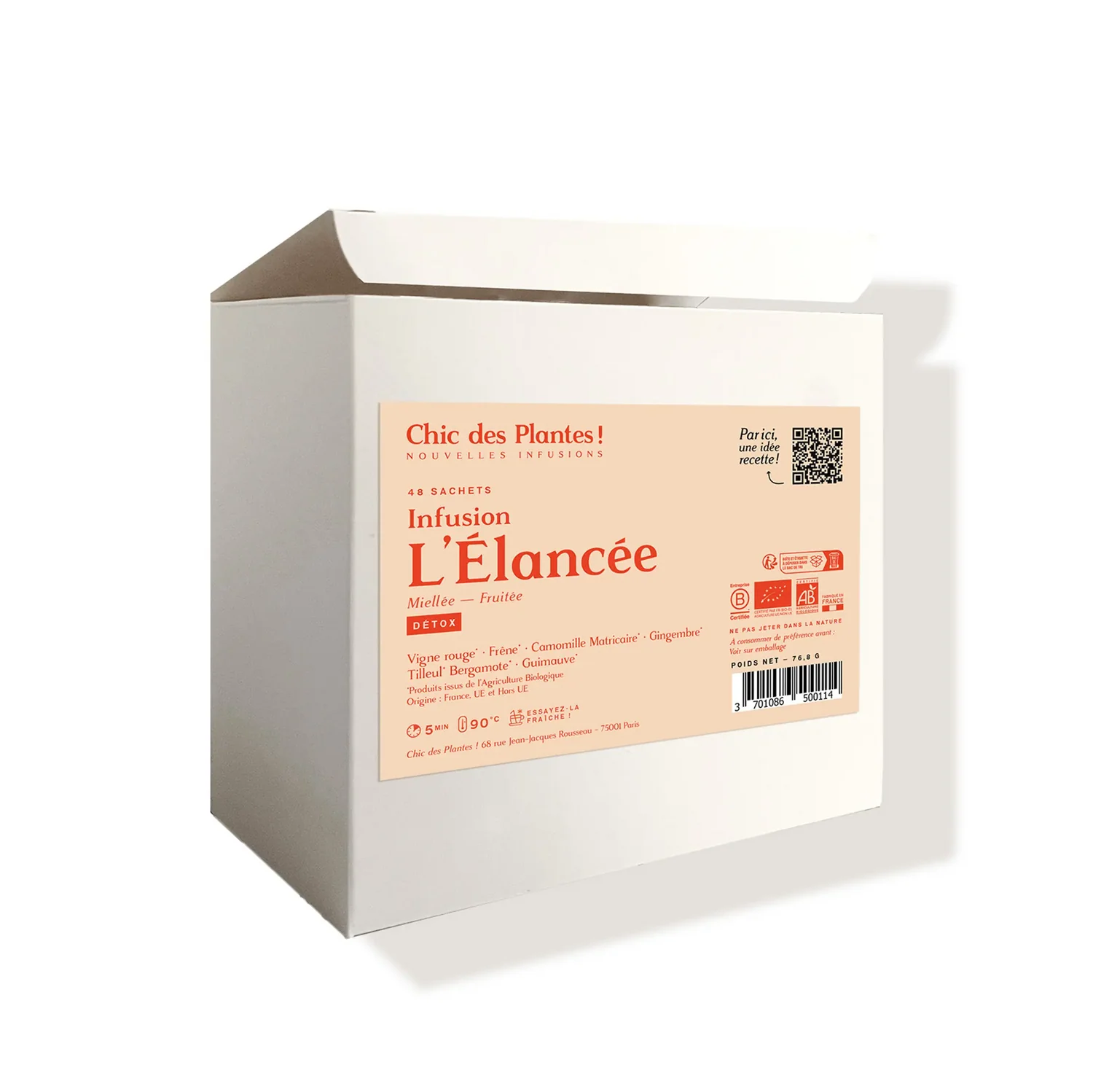 Infusion bio L'Élancée drainante vigne rouge frêne tilleul camomille boîte 48 sachets 