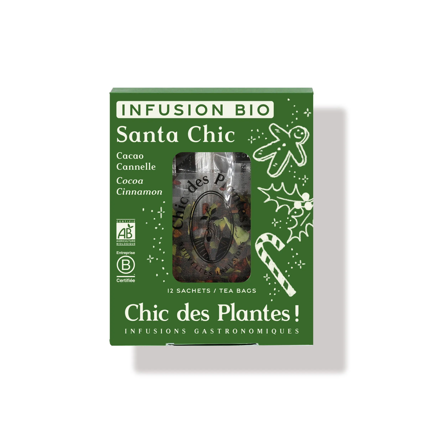 Infusion bio de Noël Santa Chic cannelle cacao cardamome boîte 12 sachets