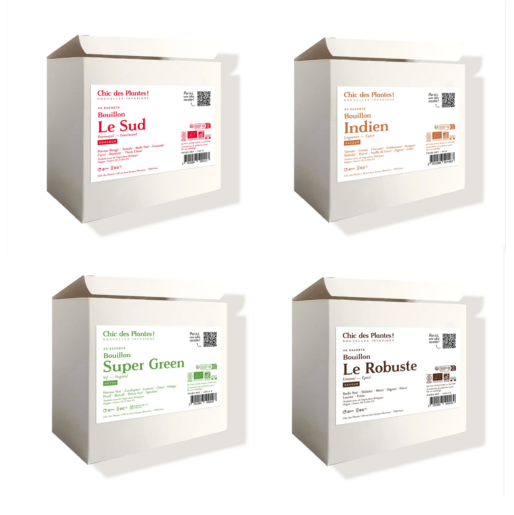 Pack 4 Bouillons de légumes bio à boire et à cuisiner boîtes 48 sachets 