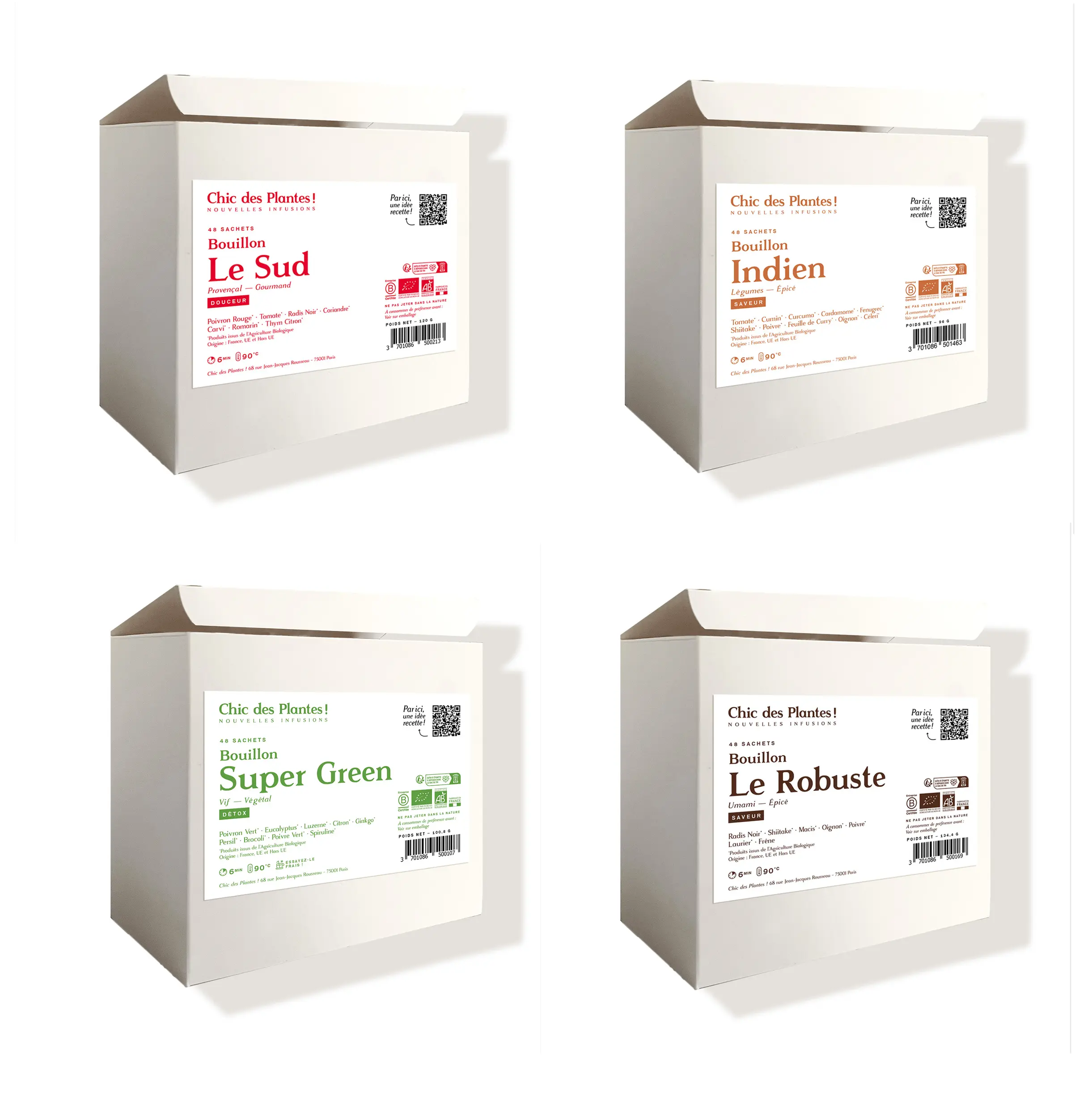 Pack 4 Bouillons de légumes bio à boire et à cuisiner boîtes 48 sachets #Pack-48-sachets