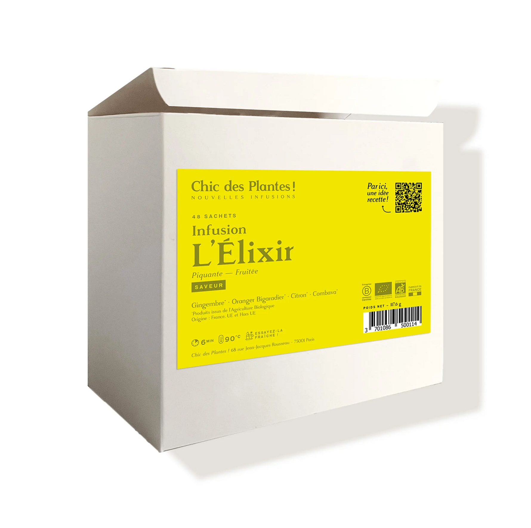 Tisane bio L'Élixir gingembre citron fleur d'oranger boîte 48 sachets sachets 