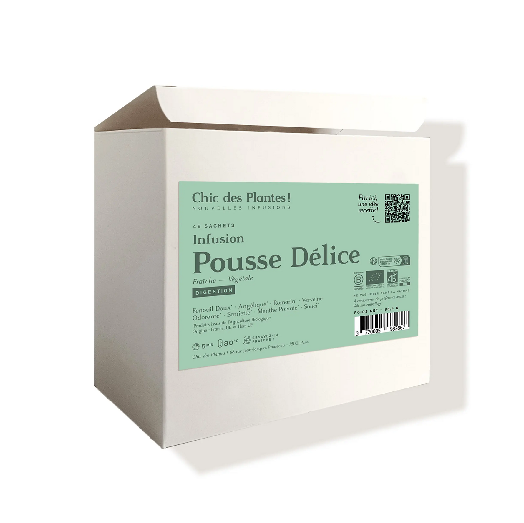 Tisane bio Pousse Délice digestion verveine romarin fenouil boîte de 48 sachets 