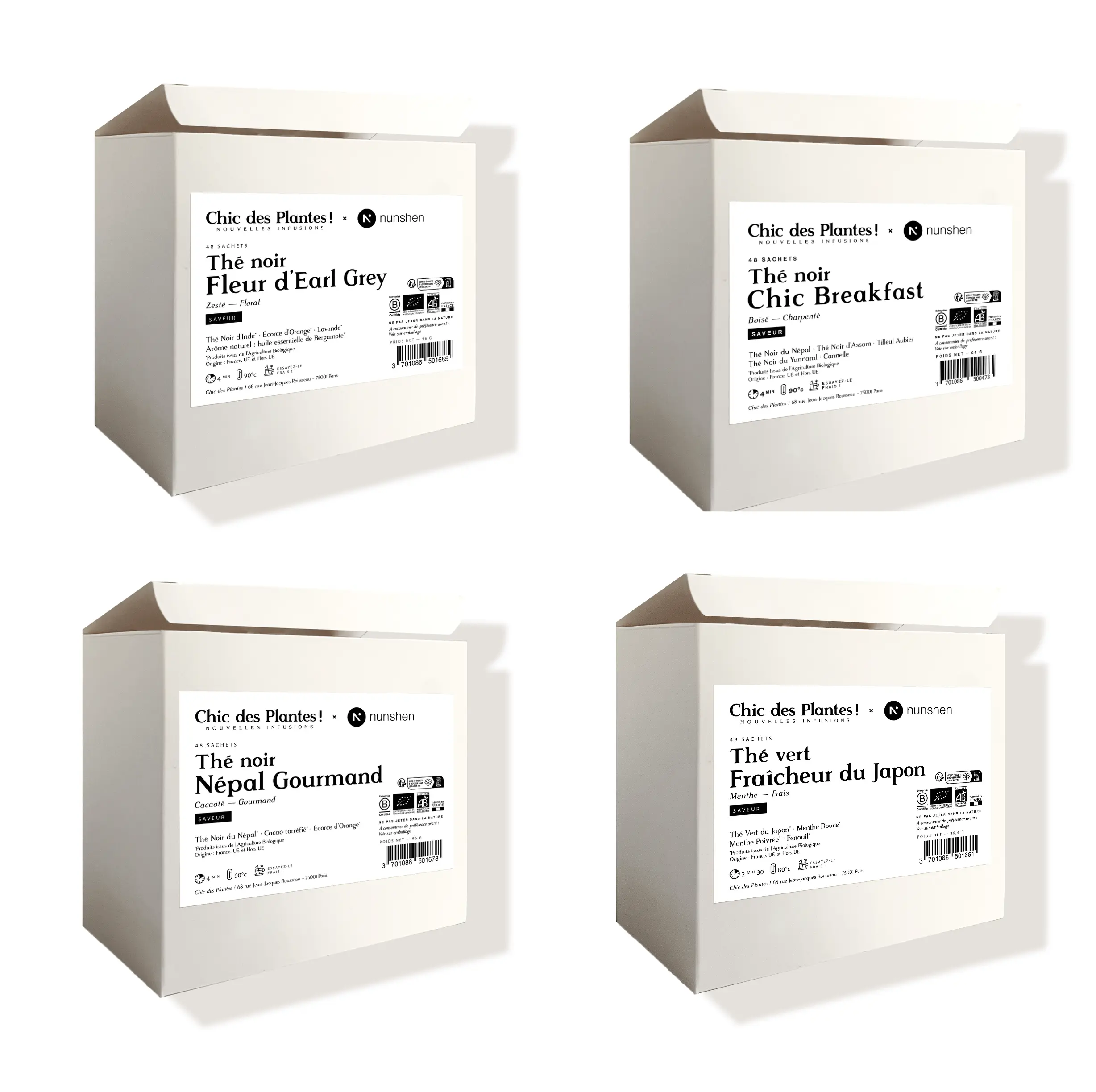 Pack 4 thés thé vert thé noir bio 48 sachets #Pack-48-sachets